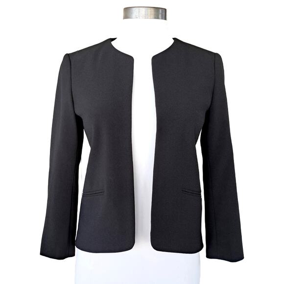 ANN TAYLOR Black Crepe Collarless Open Front Jacket Blazer Size XS Minimalist